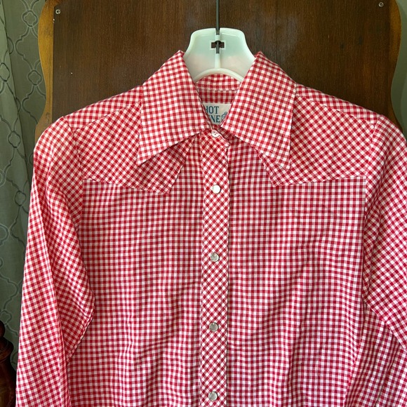 Vintage Hot Line from Mervyns Top Womens 8 gingham pearl snap red western - Picture 2 of 11